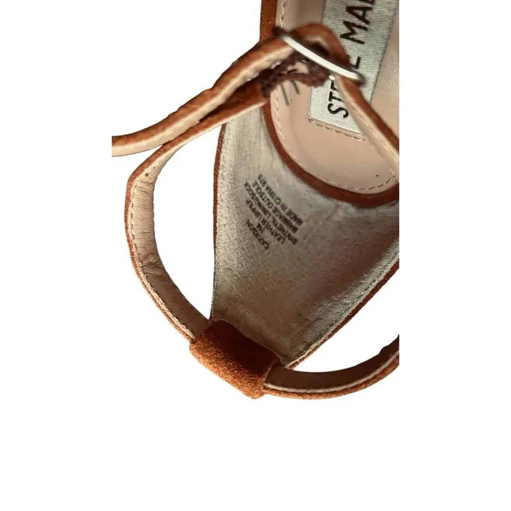 Steve Madden Carrson Chestnut Brown Leather Suede Block Heeled Sandals Size 8
